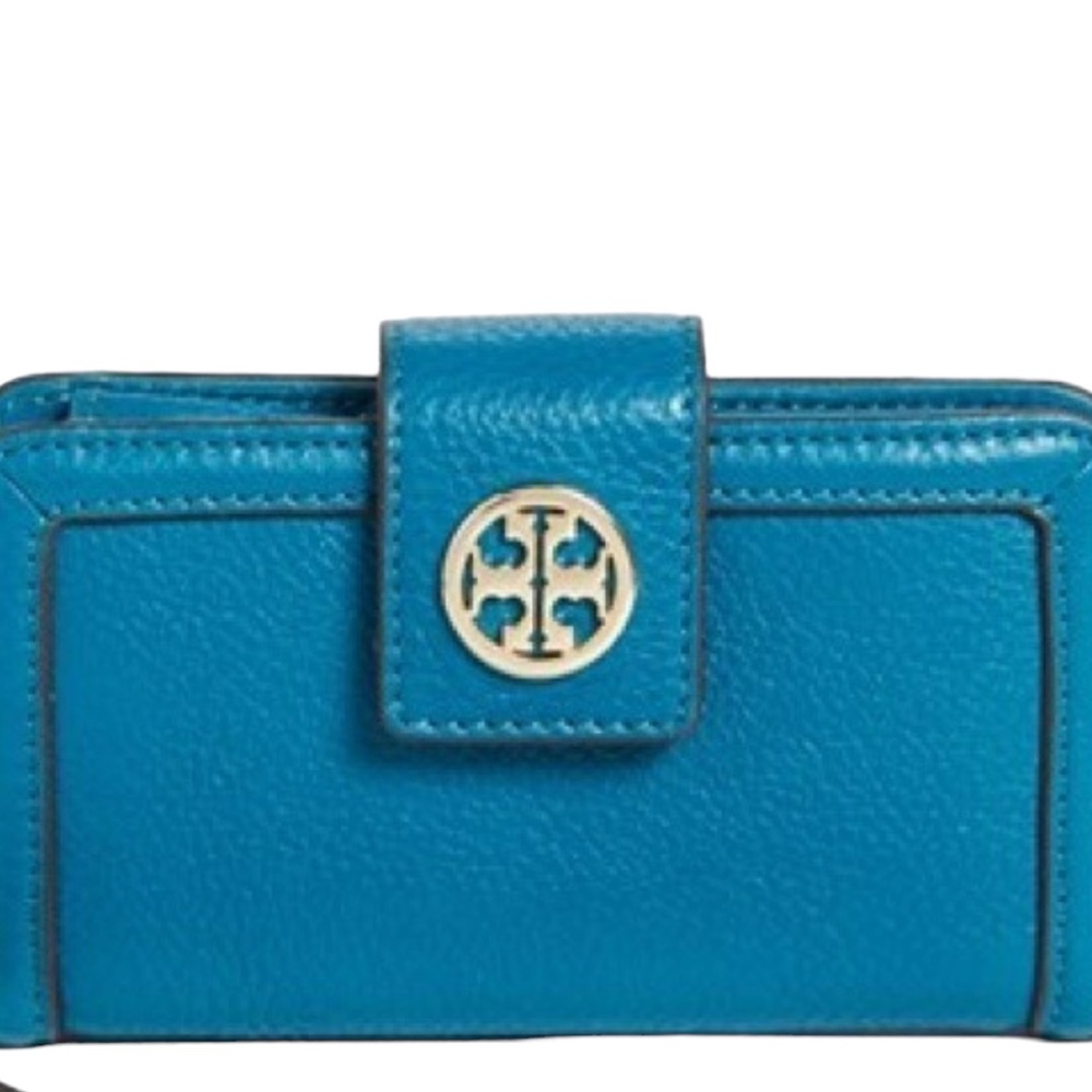 Tory Burch blue Amanda bifold wallet snap close credit card slots on inside - Picture 7 of 12